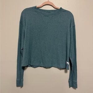 VS PINK Teal Waffle Knit Dog Logo Long Sleeve